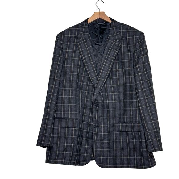 Haggar Classic‎ Fit Mens 52 Tall Gray Window Pane Plaid 2 Button Blazer Preppy - Picture 1 of 6